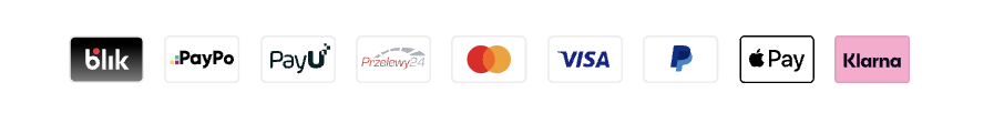 Akceptowane metody płatności: BLIK, PayPo, PayU, Przelewy24, Mastercard, Visa, PayPal, Apple Pay, Klarna
